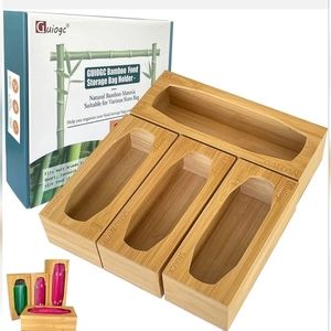 New Ziplock Bag Storage Organizer for Kitchen Drawer Natural Bamboo Snack Baggie
